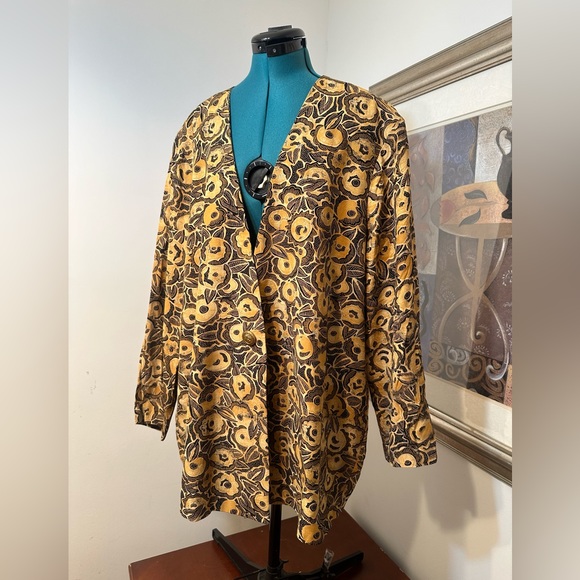 Vintage Cynthia Howie Woman Gold Floral Lined Union Made Blazer Jacket Size 20 - Picture 3 of 9